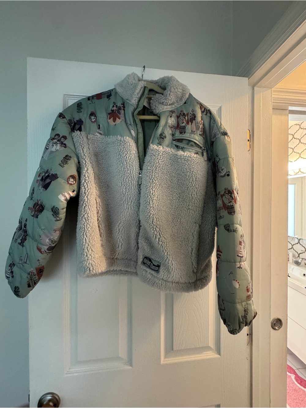 Disney’s Haunted Mansion Women Fleece & Puffer Jacket - Mint Green and Gray NWOT